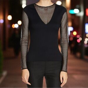 Maje Lysea Mixed Media Long‎ Sleeve Top Gothic Fairygoth Rocker Party Size 1 (S)